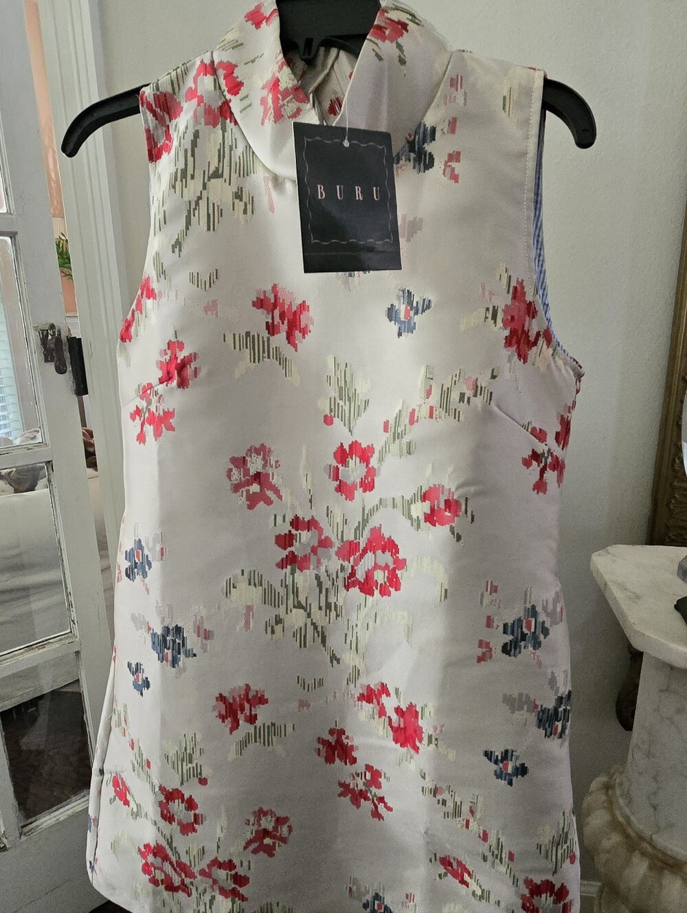 NWT Buru Textured Jacquard Tailored Mock-Neck Sleeveless Sheath Mini Dress Sz S